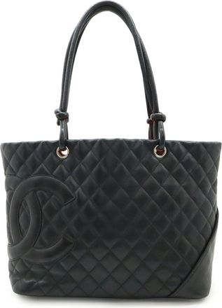 Chanel Ligne Cambon Black Pink Leather Shoulder Bag Tote Bag (Pre-Owned)