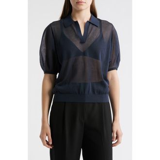 Theory Puff Sleeve Crepe Knit Polo in Nctrn Way at Nordstrom Rack, Size Petite