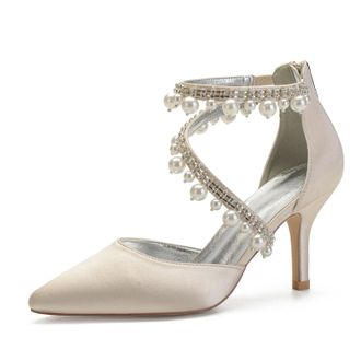 Miyoopark Women Shoes Heels for Wedding Closed Pointed Toe Evening Pumps Shoes M521 Champagne UK 7.5