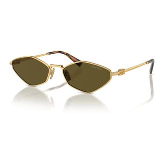 Miu Miu Gold/Dark Brown Sunglasses - female - Miu Miu - Sunglasses - Yellow - 56 MM - Accessories