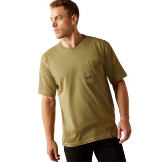 Ariat Mens Rebar Workman T-Shirt in Oil Green Cotton, Size X-Small, by Ariat