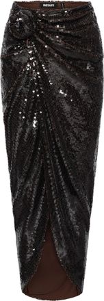 Rotate Sequins Draped Front-Knot Midi Skirt