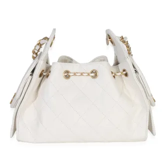 Chanel Mens White Quilted Caviar Mini 25 Hobo Handbag Leather