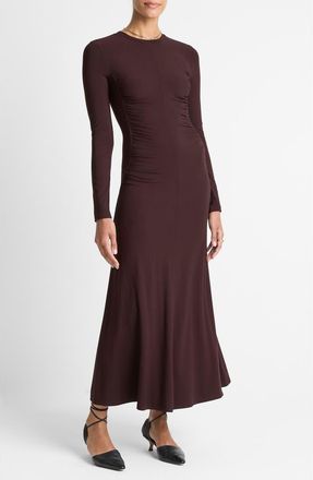 Vince Long Sleeve Ruched Jersey Dress in Dark Fig at Nordstrom, Size Xx-Small