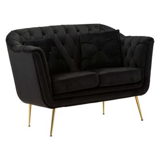 Dmora Sof&aacute; Fijo 2 Plazas Diskit, Efecto Terciopelo Acolchado, Reposabrazos, Cojines Incluidos, 130x83x91h Cm Negro