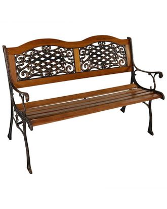 Sunnydaze 2-Person Ivy Crossweave Outdoor Cast Iron Wood Garden Patio Bench