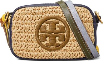 Tory Burch Perry Bomb&eacute; Mini Straw Crossbody Bag in Royal Navy at Nordstrom
