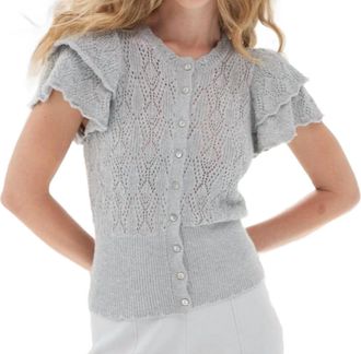Autumn Cashmere Ruffle Sleeve Diamond Pointelle Cardigan In Shadow