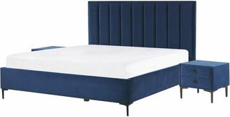 Beliani Beliani - Letto Matrimoniale Moderno con Contenitore e 2 Comodini in Velluto 140 x 200 cm Blu Sezanne