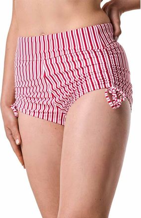 Coolibar Womens Bayshore Ruche Swim Shorts, UPF 50+ Sun Protection in Cherry Stripe at Nordstrom, Size Small