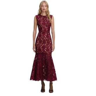 Self Portrait Midi Dresses, female, Brown, Size: L Guipure Lace Midi Dress
