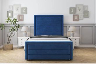 Sloomy Ashford Plush Frame-Mattress - 50 Upholstered Headboard in Navy | Size: Double