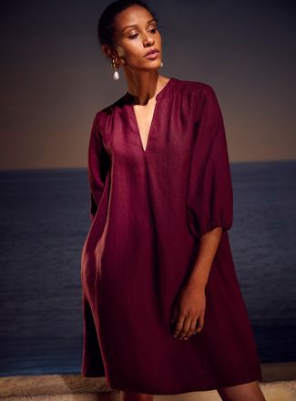 Contemporaine Womens Loose pure linen 3/4-sleeve dress