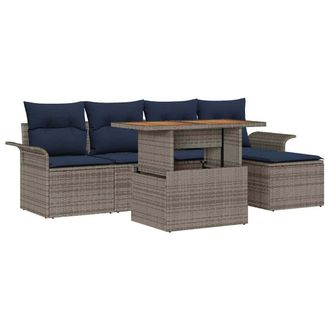 vidaXL Conjunto De Sof&aacute; De Jard&iacute;n Con Coj&iacute;n 6 Pcs Gris Y Azul Marino Vidaxl