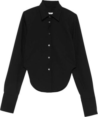Covert Shirt met Gebogen Zoom - Dames - Overhemden - Zwart - S - Wol - Overhemden