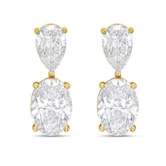 Diana M. Jewels 14K Yellow Gold 10.00 Cts of Lab grown pear and oval shape diamond drop earrings