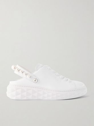 Jimmy Choo London Sneakers Slingback In Pelle Con Perle Sintetiche - Bianco