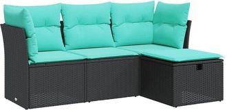 vidaXL Juego De Sof&aacute;s Jard&iacute;n 4 Pzas Con Cojines Rat&aacute;n Sint&eacute;tico Negro Vidaxl