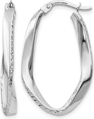 Diamond2Deal 10K White Gold Oval Shape Hoop Earrings
