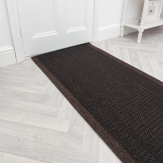 Runrug Hallway Carpet Runner Rug - Hardwearing & Durable, 7mm - Aztec in Dark Brown | Size: 80 cm x 330 cm