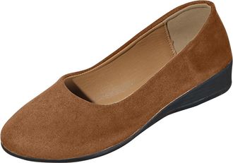 Generic Womens Slip On Shoes Casual Low Wedge Heel Pumps Stylish Classic Solid Color Round Toe Lightweight Comfortable Walking Shoes Daily Brown