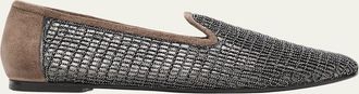 Brunello Cucinelli Precious Net Embroidered Suede Flats