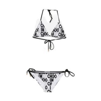 Jimmy Choo London Badmode, Dames, Zwart, S, Ariah Logo-Print Driehoek Bikini Top