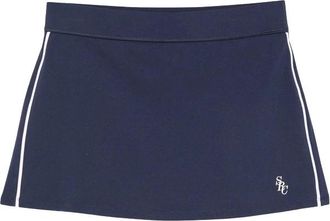 Sporty & Rich Logo-gebrodeerde tennisrok met contrasterende bies - Dames - Rokken - Blauw - Maat: M Nylon