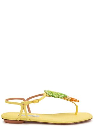 Aquazzura Aquazzura Citrus Sugar Appliqu&eacute;d Woven Raffia Sandals - Yellow - 39 (IT39/ UK6)