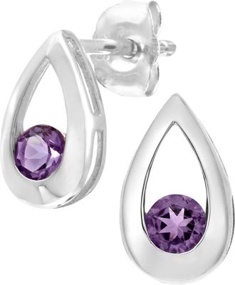 Jewelco London 9ct White Gold Round 20pts Amethyst Teardrop Drop Earrings - PE0AXL1804WAM