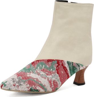 Generic Womens PU Leather Short Boots with Zipper Mid Kitten Heel Chelsea Boots Pointed Toe Office Dress Booties,Color,10.5 UK