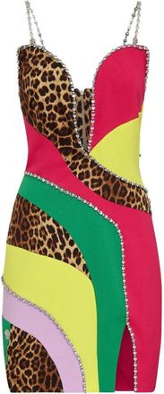 Philipp Plein Satijnen Mini Jurk Rainbow Patchwork - Dames - Korte kleedjes - Veelkleurig - XL - Satijn - Kleedjes
