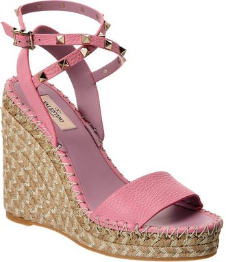 Valentino Rockstud 125 Grainy Leather Wedge Sandal