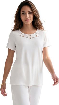 Roaman's Plus Size Eyelet Cutout Tee in White at Nordstrom, Size Medium