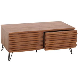 Hhg Nunca Usado] Mesa De Centro Hhg 445, Mesa De Sal&oacute;n Mesa, Dise&ntilde;o 3d 2 Cajones Mdf Metal 46x110x55cm, Aspecto Nogal