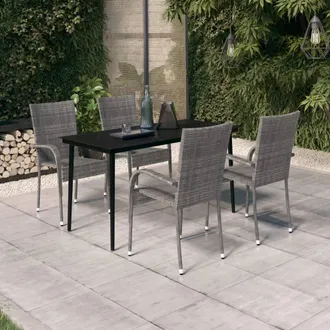 vidaXL Juego De Comedor Para Jard&iacute;n 5 Piezas Con Cojines Gris Y Negro Vidaxl