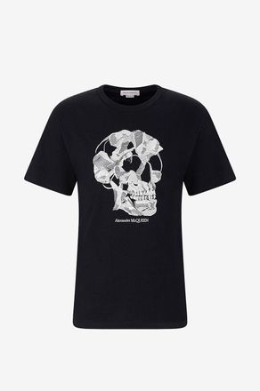 Alexander McQueen Kurzarm-T-Shirt mit Stickerei Pressed Flower Skull