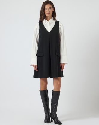 Y.A.S Minikleid Y.A.S YASMALEA SL WIDE DRESS S. NOOS, Damen, Gr. XL, N-Gr, schwarz, Web, Obermaterial: 95% Polyester, 5% Elasthan, unifarben, kniefrei, V-Au