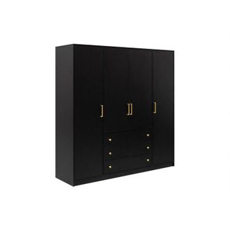 Vente-Unique Vente-unique - Armadio 4 ante e 3 cassetti L196 cm Nero - lizandro
