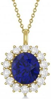 Allurez Oval Blue Sapphire & Diamond Pendant Necklace 18k Yellow Gold (5.40ctw)