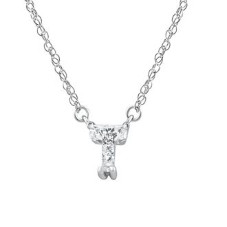 Pompeii3 Diamond T Initial Pendant 18 Necklace 14K White Gold Lab Grown