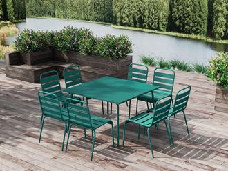 Vente-Unique Sala da pranzo da giardino un tavolo L.120cm e 8 sedie imp. in Metallo Verde Petrolio - MIRMANDE di MYLIA