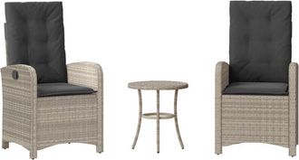 vidaXL Sillas Y Mesita De Jard&iacute;n 3 Piezas Rat&aacute;n Sint&eacute;tico Coj&iacute;n Gris Vidaxl