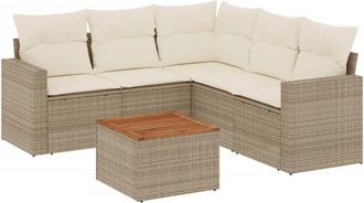 vidaXL Juego De Sof&aacute;s Jard&iacute;n Con Cojines 6 Pzas Rat&aacute;n Sint&eacute;tico Beige Vidaxl