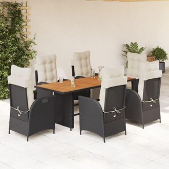 vidaXL Set De Comedor De Jard&iacute;n 7 Pzas Y Cojines Rat&aacute;n Sint&eacute;tico Negro Vidaxl