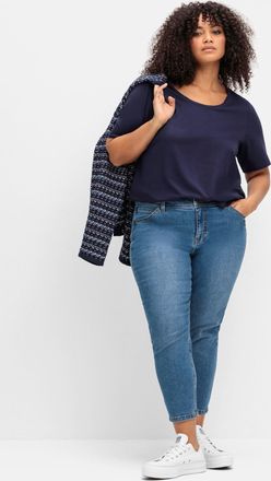 Sheego 7/8-Jeans SHEEGO, Damen, Gr. 44, Normalgr&ouml;ssen, blau (blau denim), 99% Baumwolle, 1% Elasthan, unifarben, 7/8-L&auml;nge, Jeans 7/8-Jeans