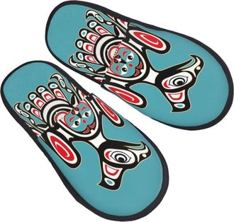 Generic Fluffy Slippers Abstract Thunderbird Indigenous Tribe Breathable Fleece Slippers Cozy House Shoes For Bedroom Winter Indoor L