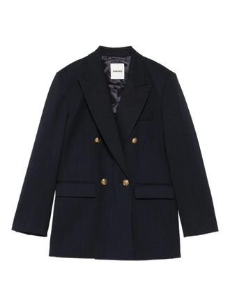 Sandro pinstripe double-breasted blazer - women - Wool/Cotton/Elastane/Polyester - 38 - Blue
