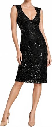 Lotus Cap Sleeve Sequined Dress In Black