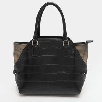 Alviero Martini 1A Classe Black/beige Geo Print Coated Canvas And Leather Tote